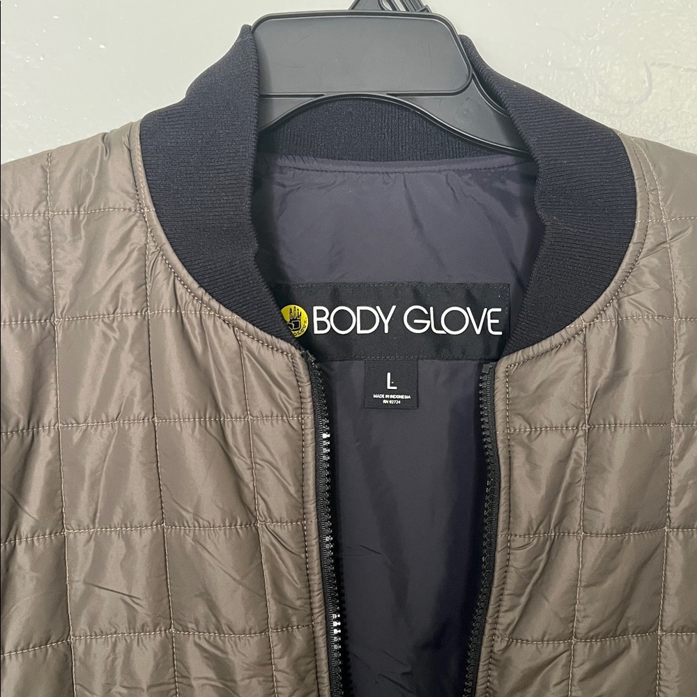 Body Glove Men’s Quilted Bomber Jacket Olive Zip Front Lightweight Size L - Picture 2 of 8